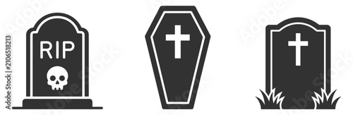Foto grave marker and coffin icons vector illustration set on transparent background