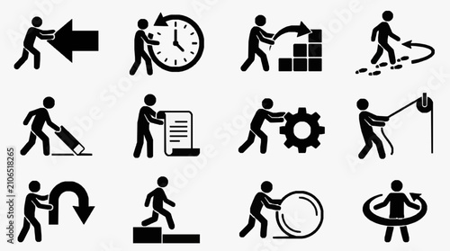 Symbolic Daily Workplace Activities Icons.