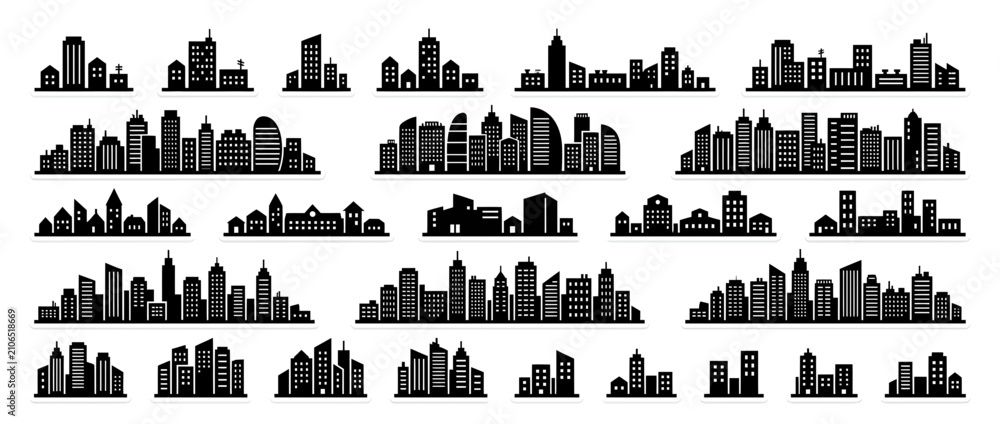 Obraz premium Modern City Skyline Silhouettes Collection