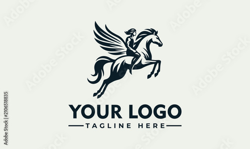 Quadro su tela Majestic Pegasus Logo with Warrior Rider Branding Template Illustration