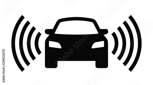 Obraz na plátně Car Silhouette With Radio Waves Black Icon On White Background