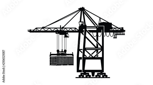 Container crane silhouette against a white background industrial machinery