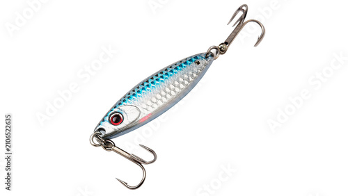 Foto Metallic silver spoon lure hard bait fishing tackle hook isolated on transparent