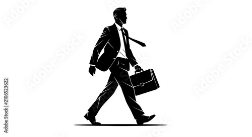 Walking businessman with briefcase black silhouette man