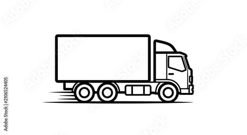 Semi truck Silhouette On White Background Black Line Art