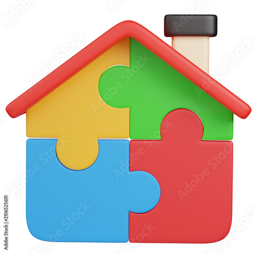 3D render House Puzzle Pieces Isolated icon 