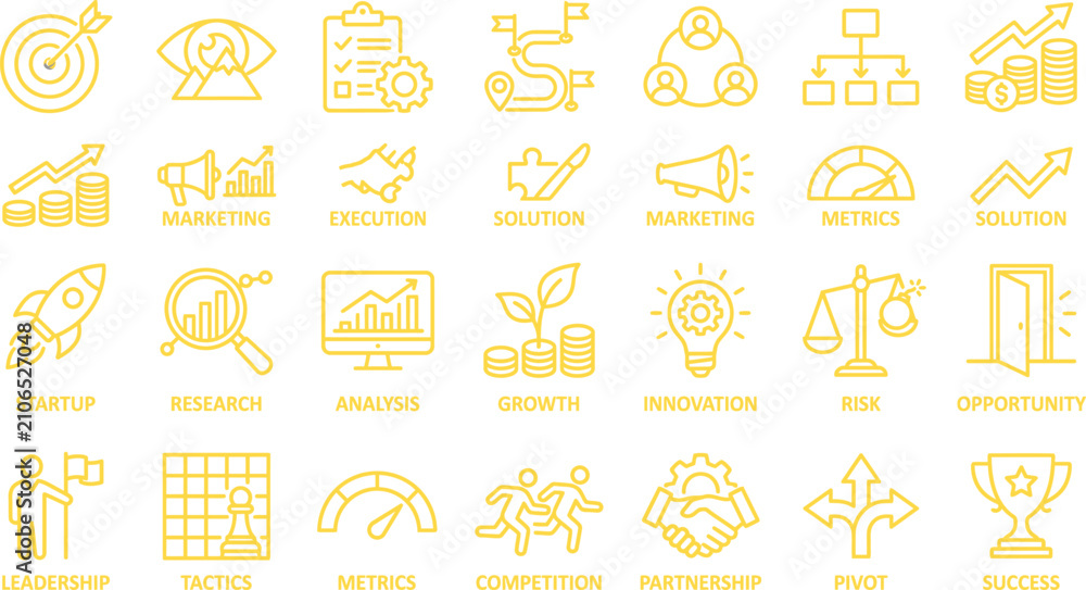 Fototapeta premium Business and finance management strategy symbols. linear style editable solid stroke icons set. linear style editable solid stroke icons set collection premium editable vector illustration pack
