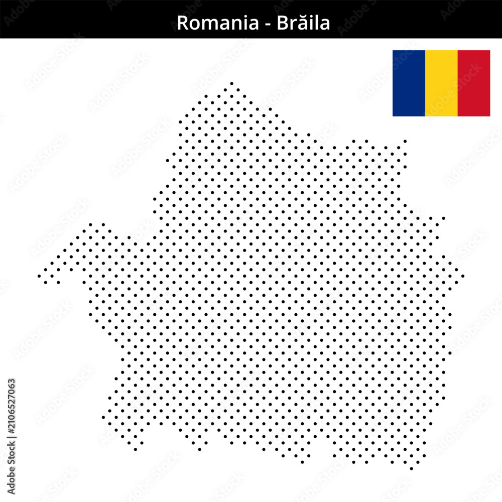 Fototapeta premium Map of Romania region Brăila in small cross shaped dots