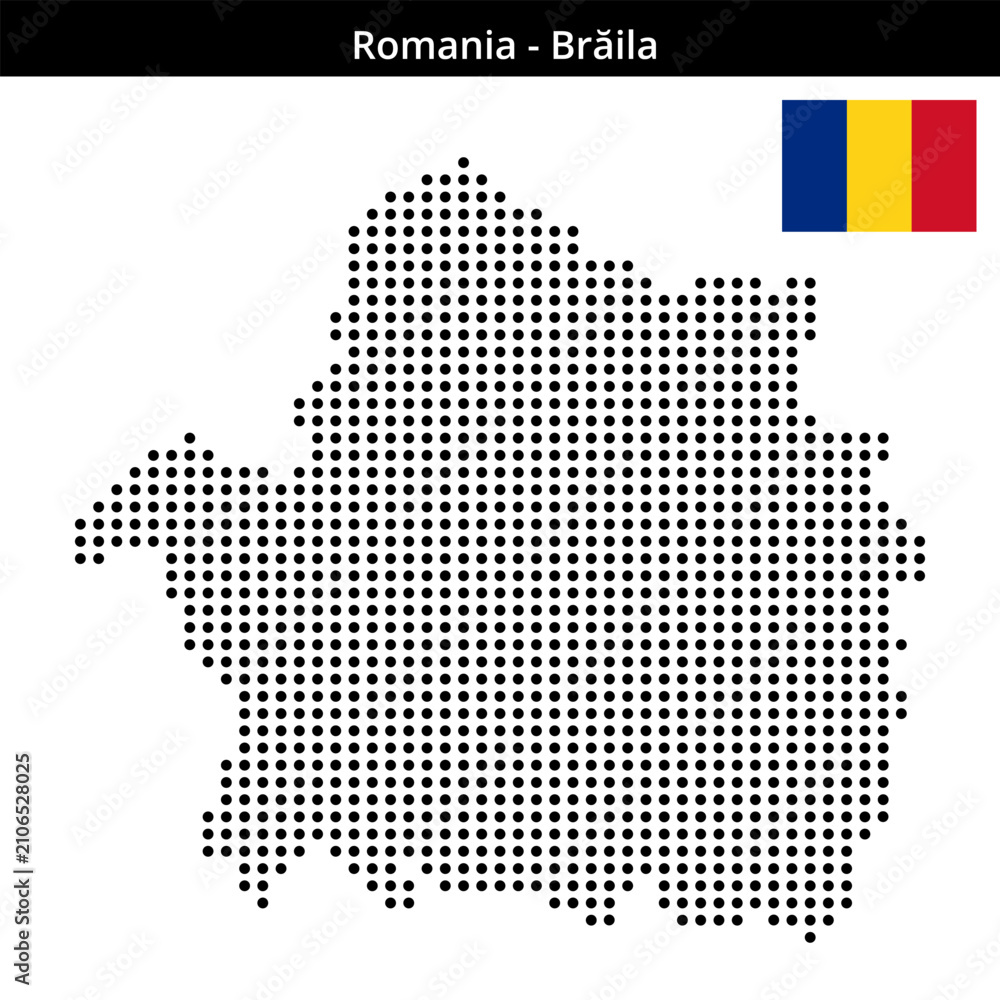 Fototapeta premium Map of Romania region Brăila in medium size dots