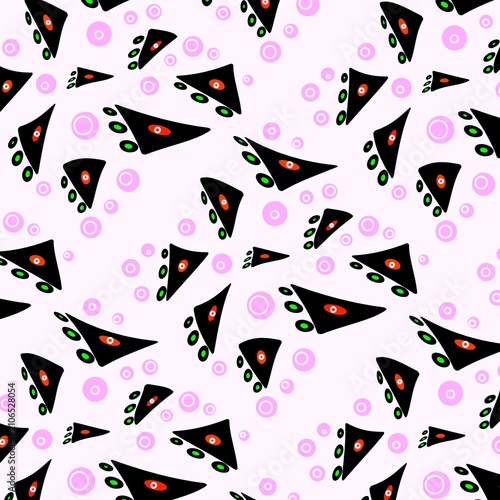 Abstract Geometric Seamless Pattern with Black Triangular Shapes and Colorful Circular Details