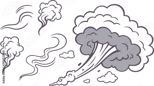 Foto Cartoon comic style smoke and steam cloud elements set for action effects