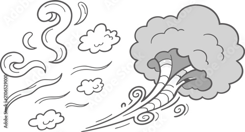 Bild auf Leinwand Dynamic wind gust and steam cloud collection in anime style