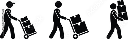 Canvastavla Silhouette Workers Handling Boxes with Hand Truck and Carrying Packages Depictin