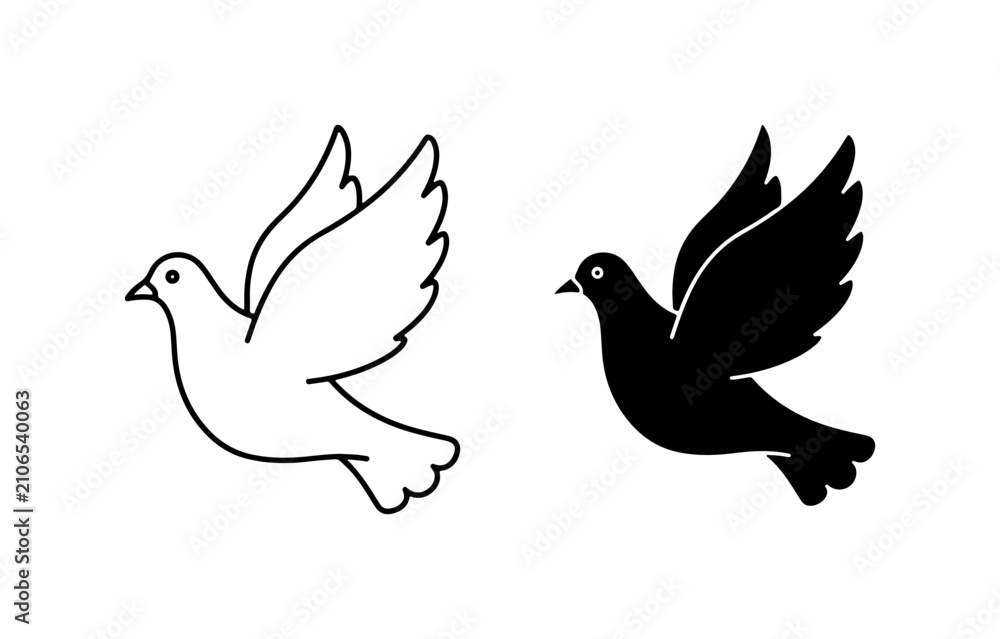 Fototapeta premium Flying Dove Vector Icon Set, Peace Symbol, Holy Spirit Bird, Freedom and Hope Graphic