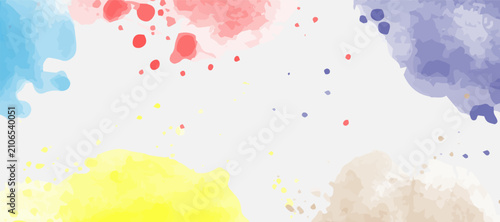 Abstract watercolor background with colorful paint splashes and stains