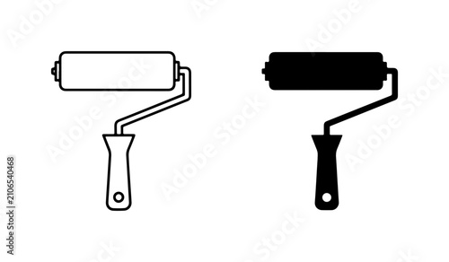 Paint Roller Icon Set, essential painting tool vector, renovation and home improvement symbol
