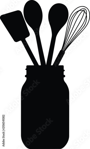 Black silhouette of kitchen utensils in a jar cooking