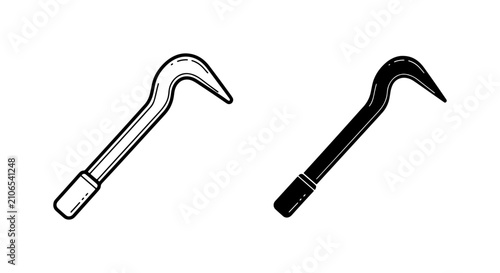 Foto Crowbar Icon Set, Black and White Tool Graphics, Simple Lever Vector Art, Indust