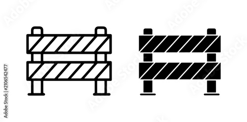 Construction Barrier Icons, Road Block Silhouette, Safety Warning Symbols