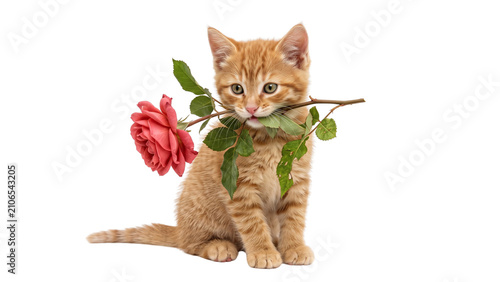 Fotografía A small ginger kitten with soft fur, bright green eyes, and tiny paws is sitting