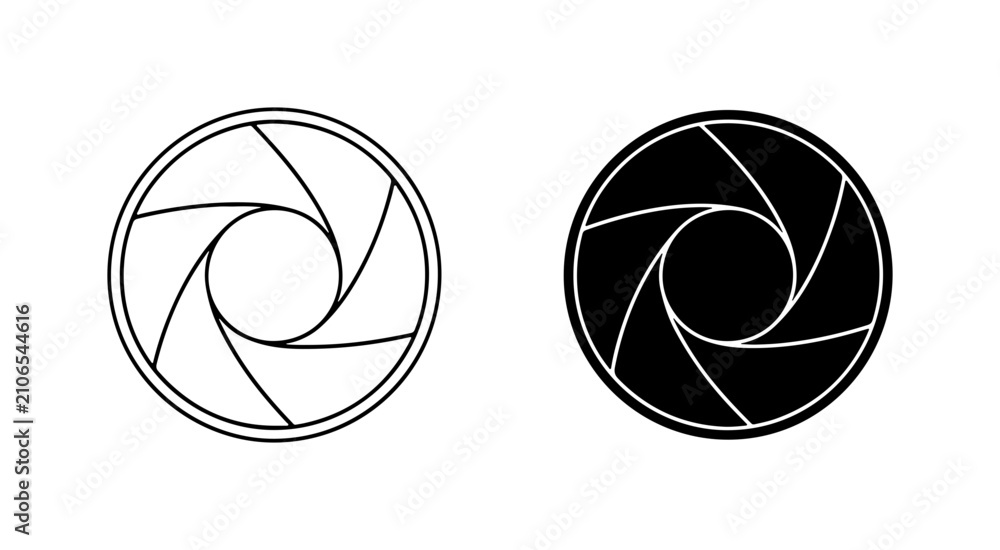 Fototapeta premium Camera Aperture Icons, Photography Diaphragm Symbols, Lens Blades, Graphic Elements