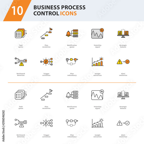 Business Process Control Outline Line Icons for Workflow Automation, Operations and Enterprise Management