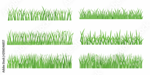 Fényképezés Green Grass Tufts Collection Vector Illustration With White Background