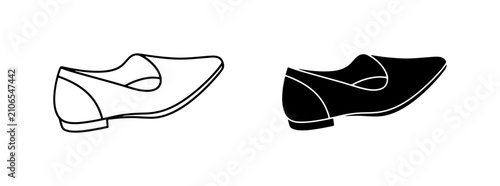 Fotografi Classic Loafer Shoe Vector Icons, Black and White Outline Styles, Footwear Desig