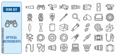 Фотография Collection of scientific optical instruments and lens icons with instrument