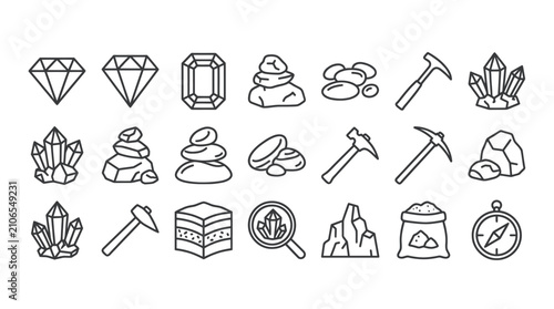 Canvas Print Crystals minerals and geology exploration icon set