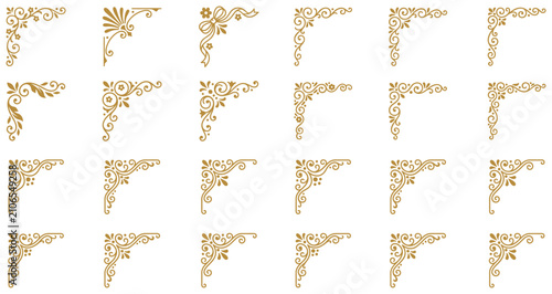 Collection of elegant vintage corner flourishes with floral swirls and ornate patterns.