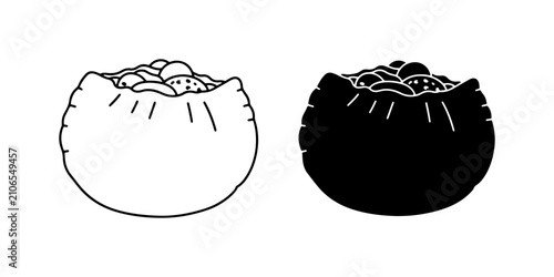 Foto Khinkali Dumplings Vector Icons, Georgian Food, Traditional Cuisine, Black and W