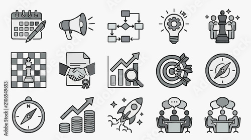 Tableau sur toile Illustrated Business Concept Icons Set.