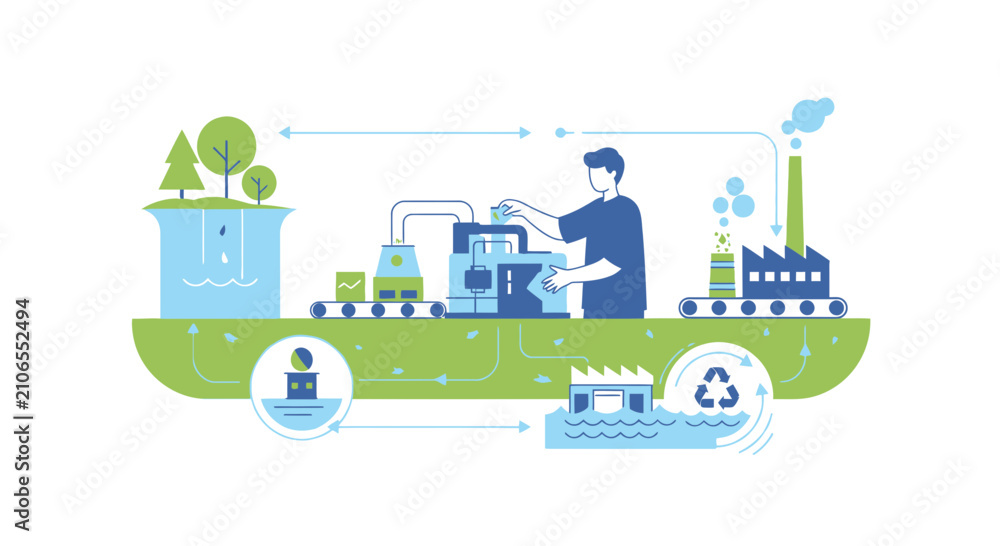 Fototapeta premium Sustainable Manufacturing Process: Water Recycling and Green Industry