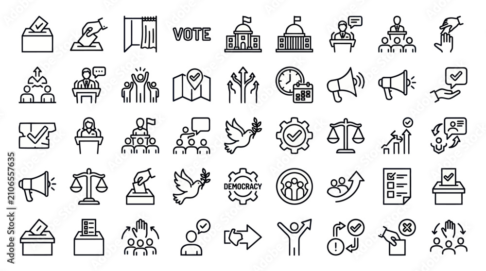 Fototapeta premium Election voting and democracy political line icons.