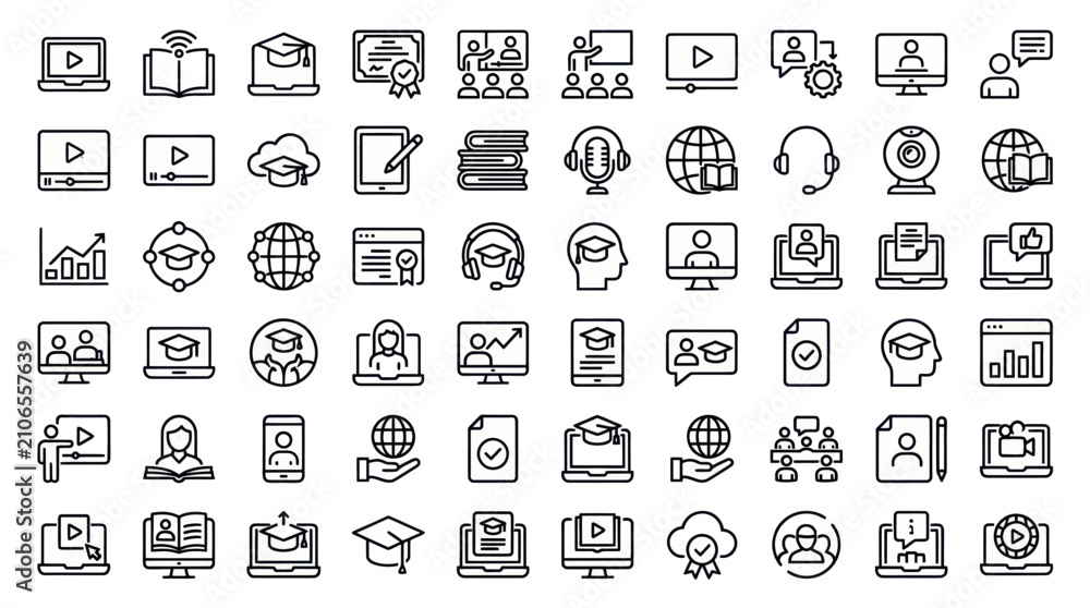Fototapeta premium E-learning education online training and academic study icons.