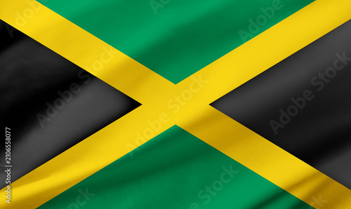 Jamaica flag background with waving fabric texture
