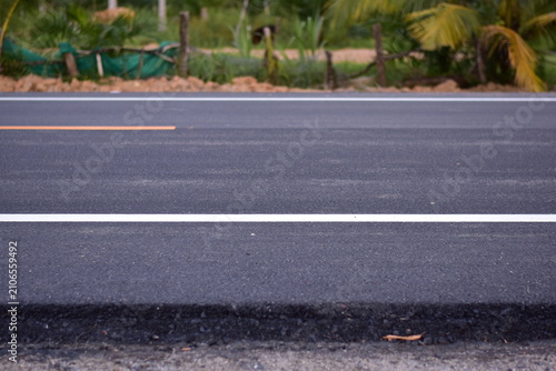 black asphalt road and white dividing lines, Asphaltic concrete road with yellow and white traffic lines, asphalt, road, surface, traffic, street, transportation, black, white, background, highway, li