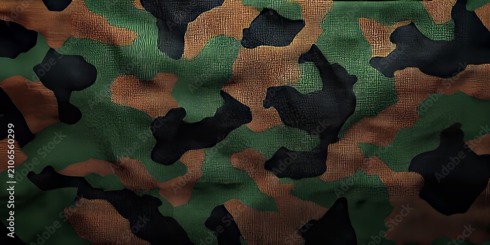 Obraz premium Abstrat Military Camouflage Textile Fabric Background with Green Brown and Black Pattern Details