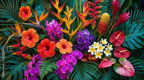 Bold Tropical Flower Explosion With Exotic Botanical Colors