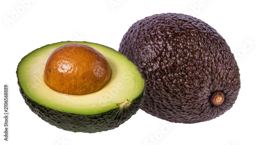 Canvastavla Isolated whole and half ripe avocado fruit with seed, fresh healthy nutritious i