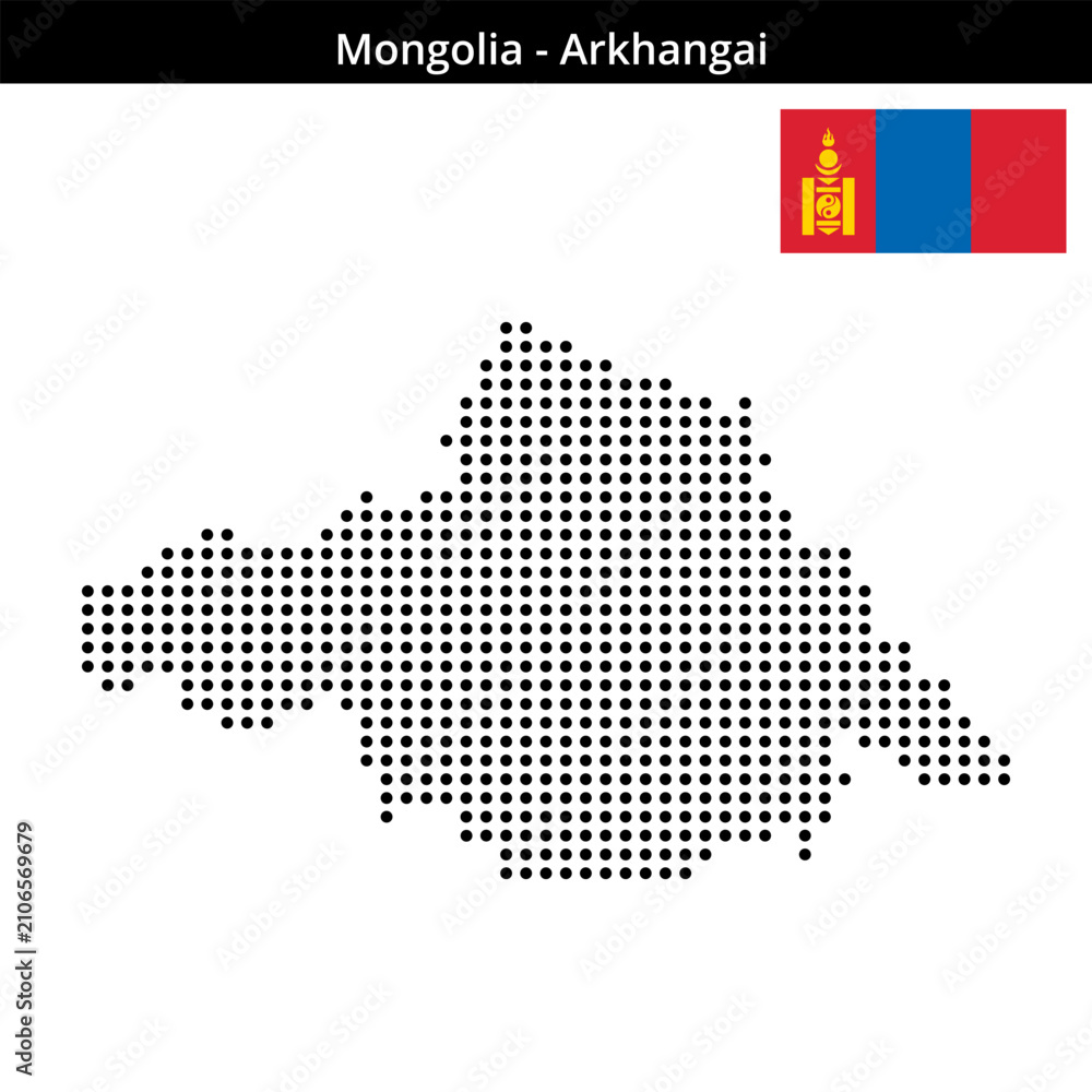 Fototapeta premium Map of Mongolia region Arkhangai in medium size dots