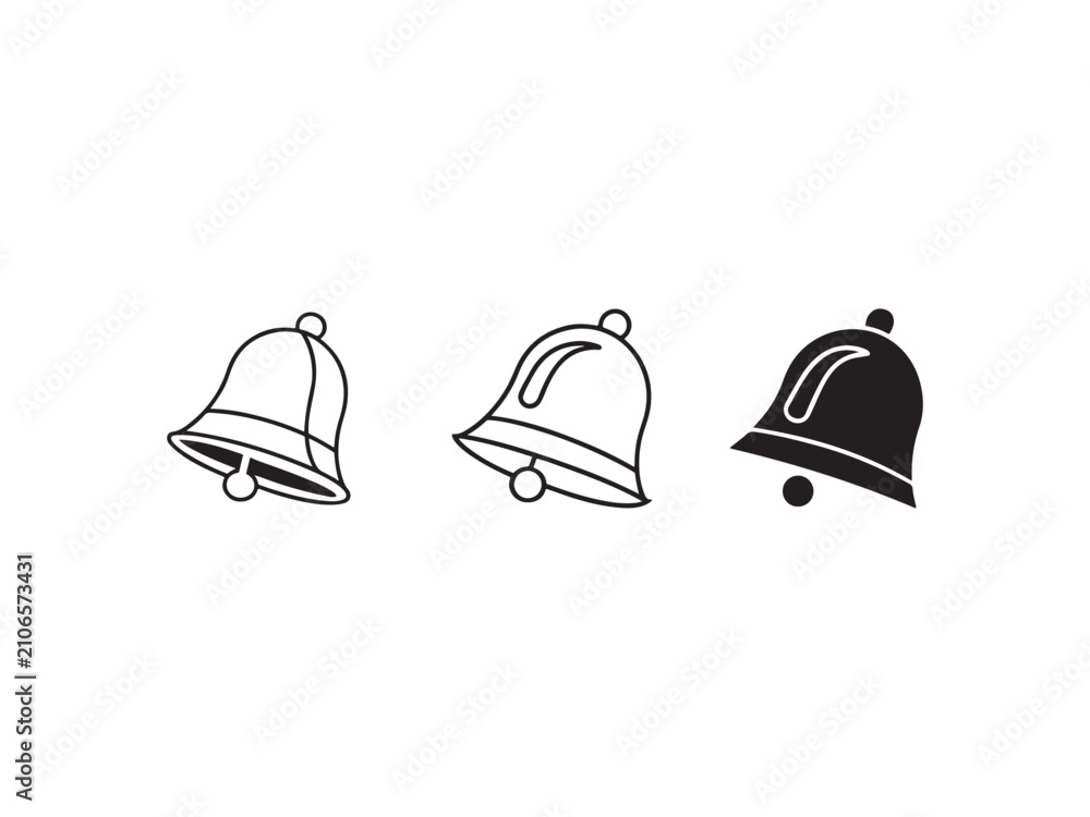 Fototapeta premium Three bell icons in different styles and colors side by side
