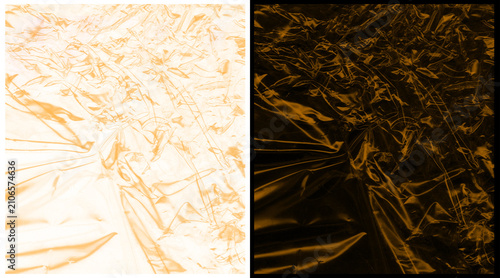 Canvas Print Crumpled gold foil texture background, metallic bronze wrinkled paper surface, l