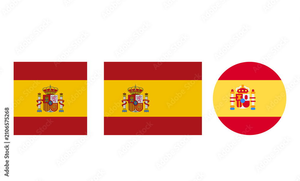 Obraz premium Spain flag icon set in rectangular and circular vector formats.