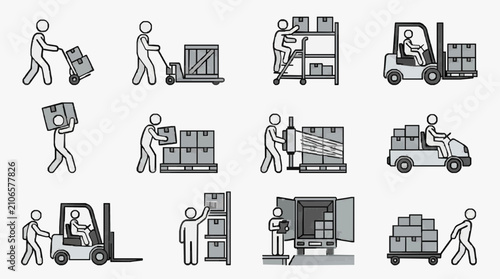 Logistics Workers Handling Freight Boxes.