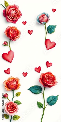 Rosa heart icons on white background in whimsical watercolor style, icons, minimalist