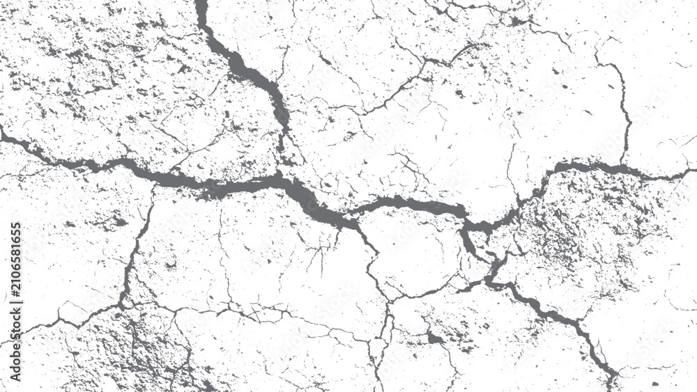 Fototapeta premium Black and White Cracked Concrete Texture Vector Background
