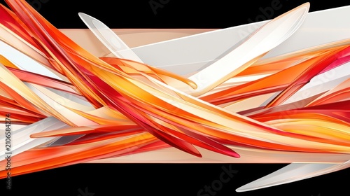 A digital illustration of abstract art featuring vibrant orange, red, and white lines and shapes.