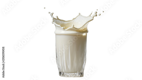 фотографія Isolated fresh milk splash and droplets dynamically erupting from a clear glass cup